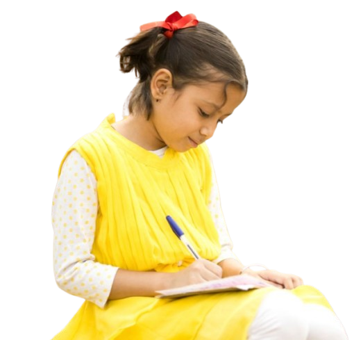 Smiling schoolgirl in yellow dress